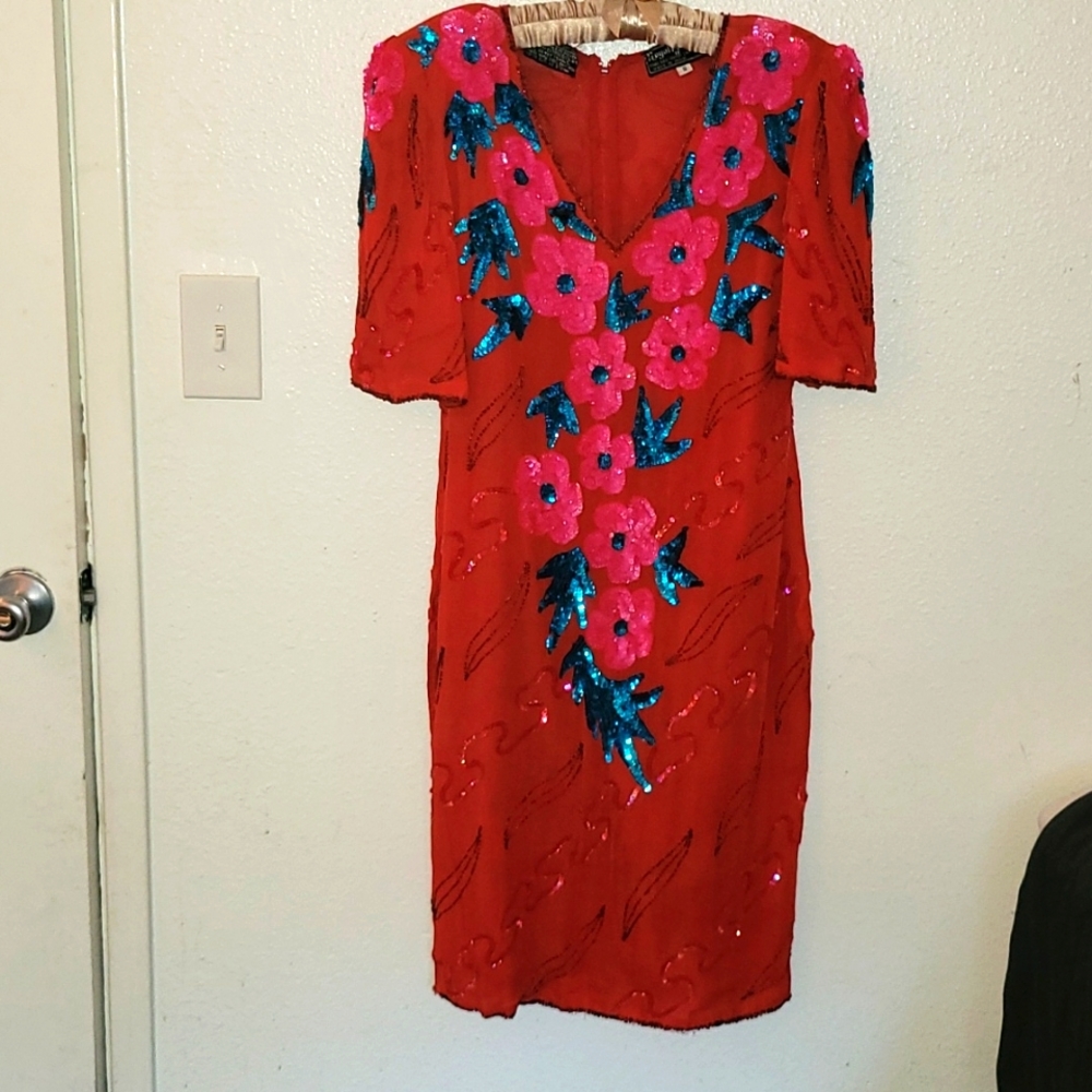 Beautiful BRIGHT colored Sheer dress.